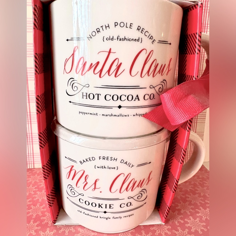2 Christmas Mugs Santa Claus Hot Cocoa Co. Mrs Claus Cookie Co. North Pole